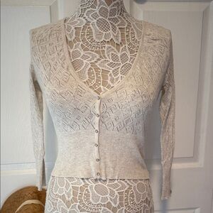 GUESS Jeans V-neck button-down cotton knit cardigan geometric knit pattern S